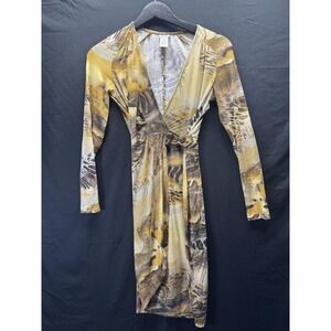 Cache Wrap Dress Womens XS Brown Animal Print Long Sleeve Tie Waist Jersey